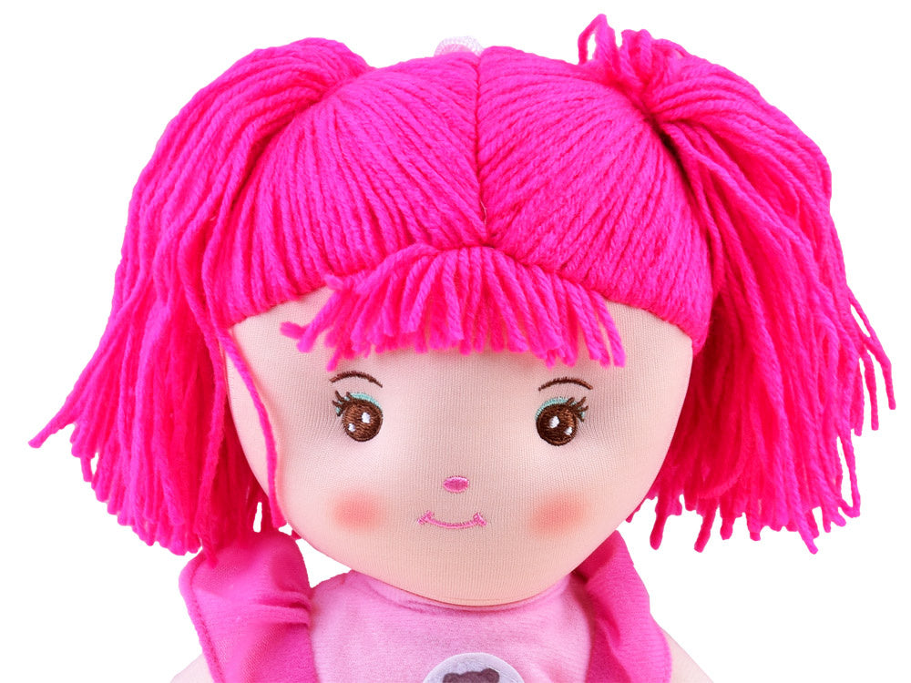 Skudurinė lėlė Zuzija su rožinės spalvos suknele