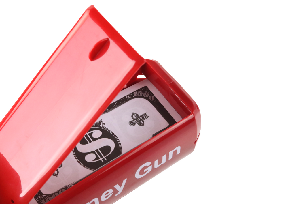 Žaislinis pinigų pistoletas, raudonas