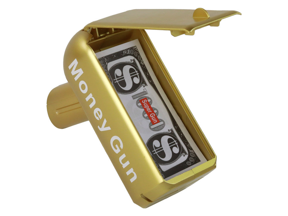 Žaislinis pinigų pistoletas, auksinis