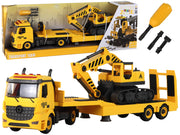 „Pasidaryk pats“ sunkvežimis su priekaba ir vikšriniu ekskavatoriumi, geltonas