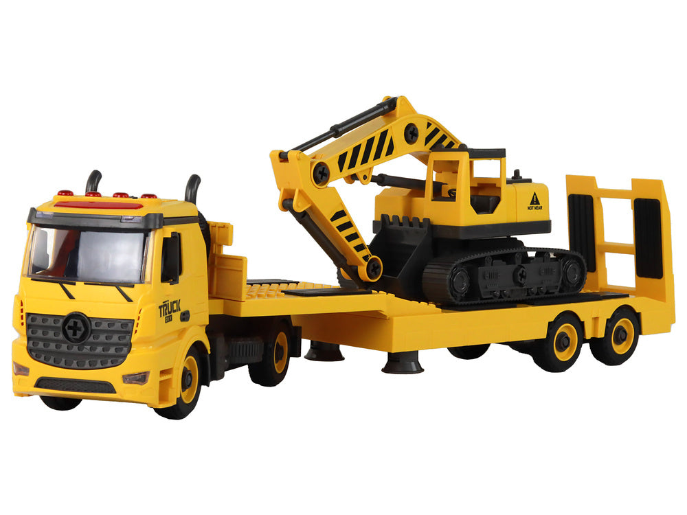„Pasidaryk pats“ sunkvežimis su priekaba ir vikšriniu ekskavatoriumi, geltonas