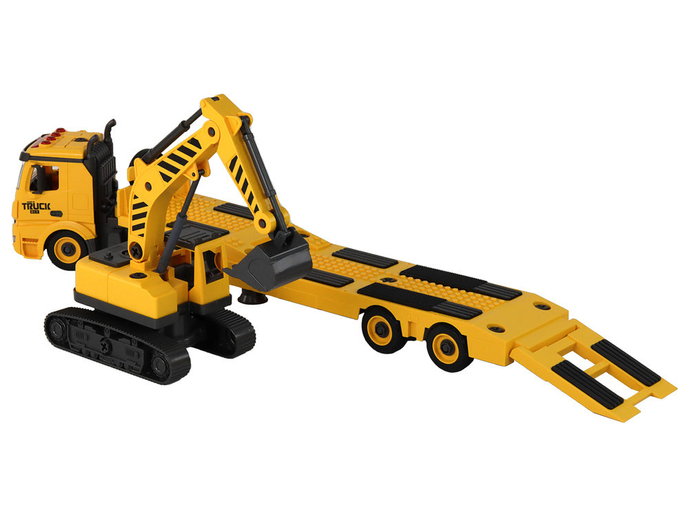 „Pasidaryk pats“ sunkvežimis su priekaba ir vikšriniu ekskavatoriumi, geltonas