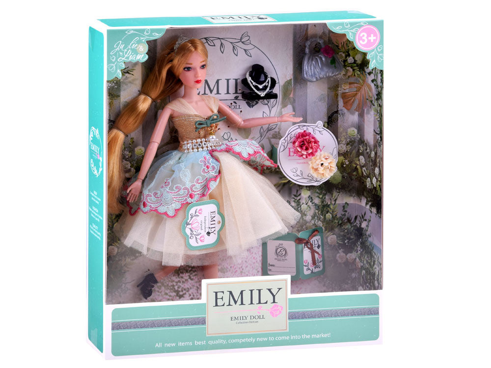 Lėlė Emily kokteiline suknele ir rankinuku