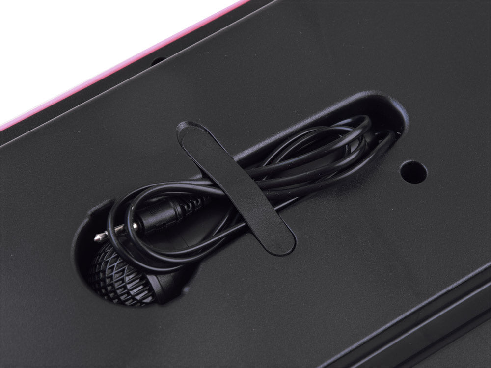 Elektrinis pianinas su mikrofonu ir šviečiančiais klavišais, rožinis