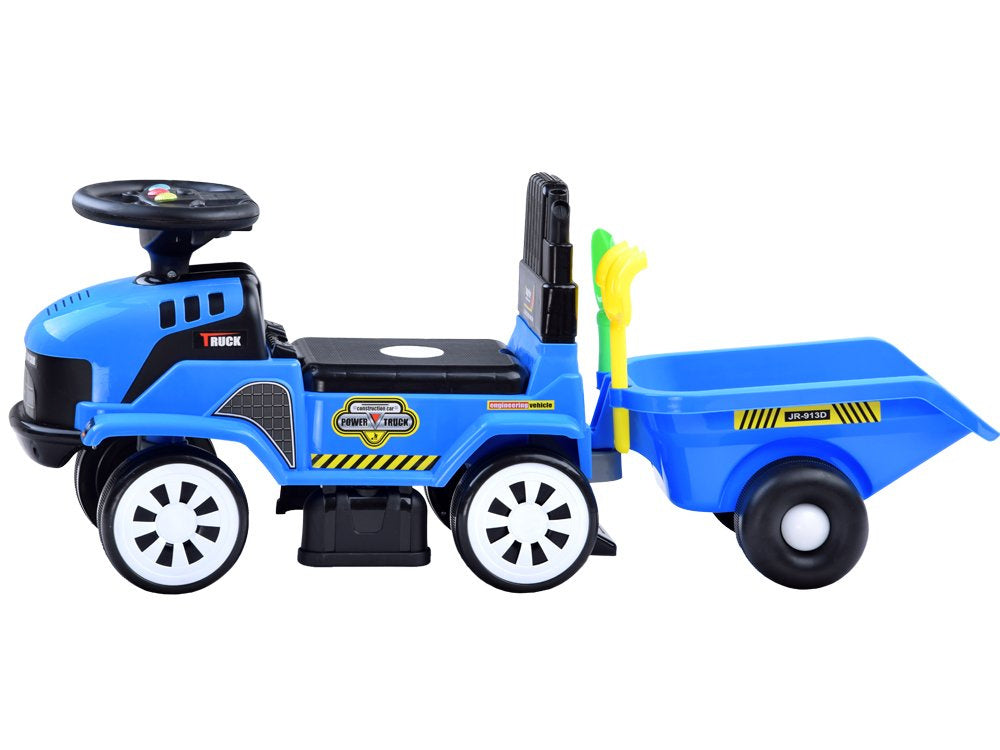 Paspiriamas traktorius su priekaba ir garsais, mėlynas