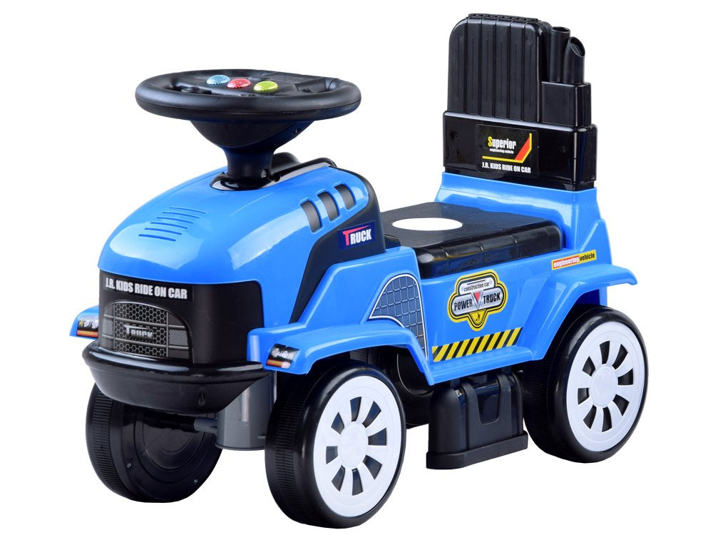 Paspiriamas traktorius su priekaba ir garsais, mėlynas