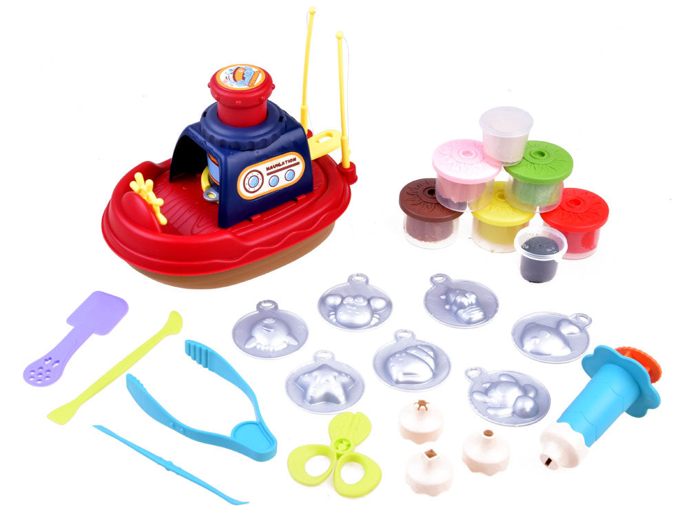 Žvejybos laivas su priedais ir plastikine mase