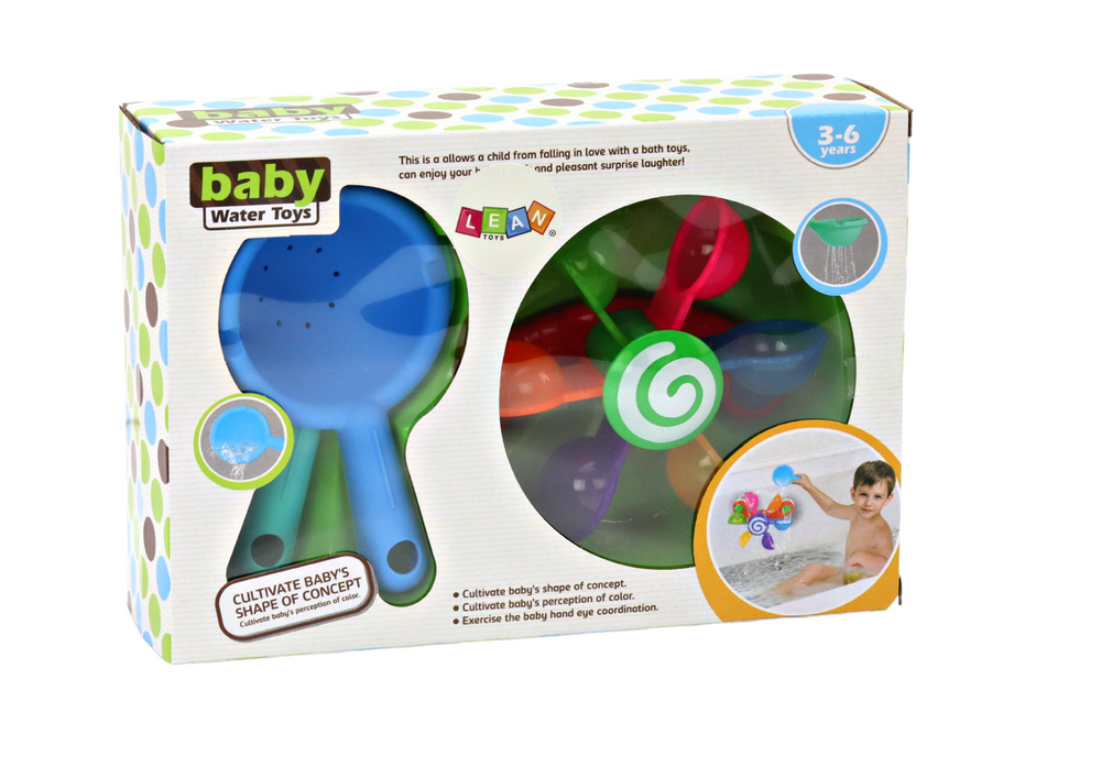 Vonios žaislas su spalvotais dubenėliai su dviem šaukštais