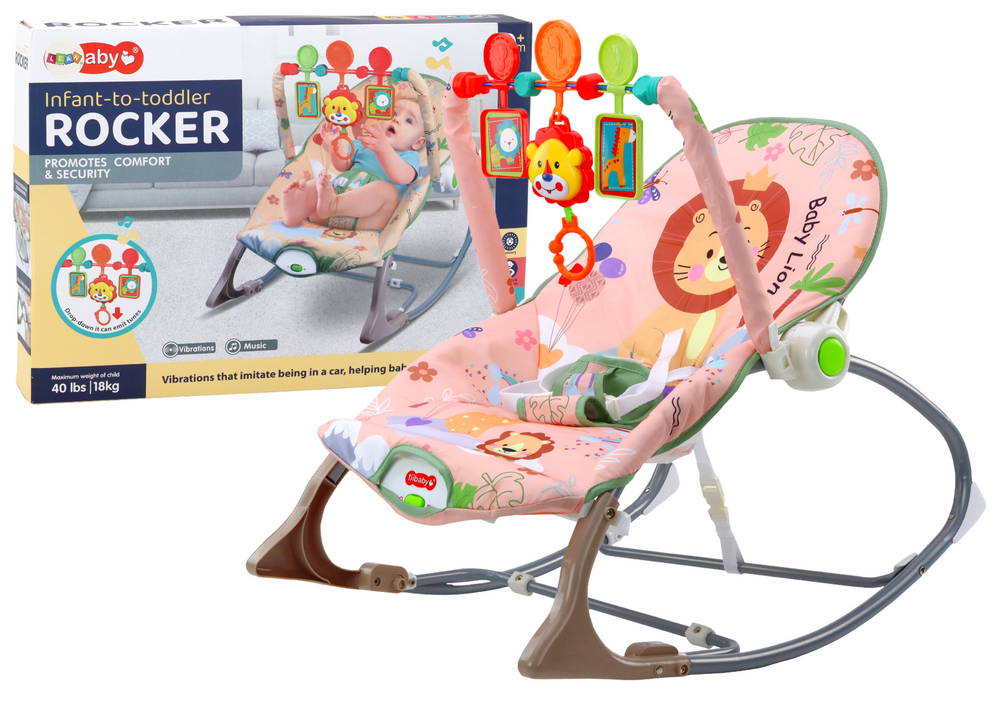 Supamasis krėslas su garsais ir vibracijos funkcija vaikams „Baby Lounger“, rožinė