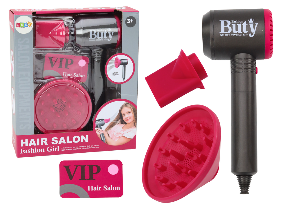 Žaislinis plaukų džiovintuvas su priedais