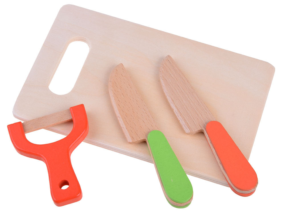 Medinių pjaustomų vaisių ir daržovių rinkinys dėžutėje