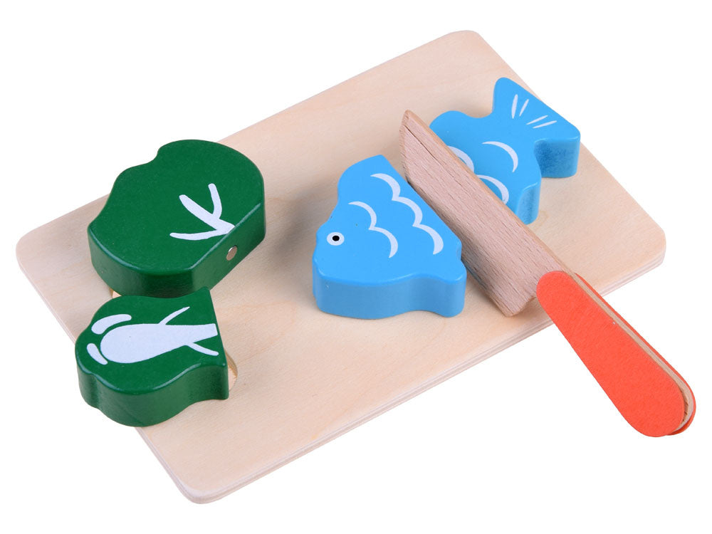 Medinių pjaustomų vaisių ir daržovių rinkinys dėžutėje