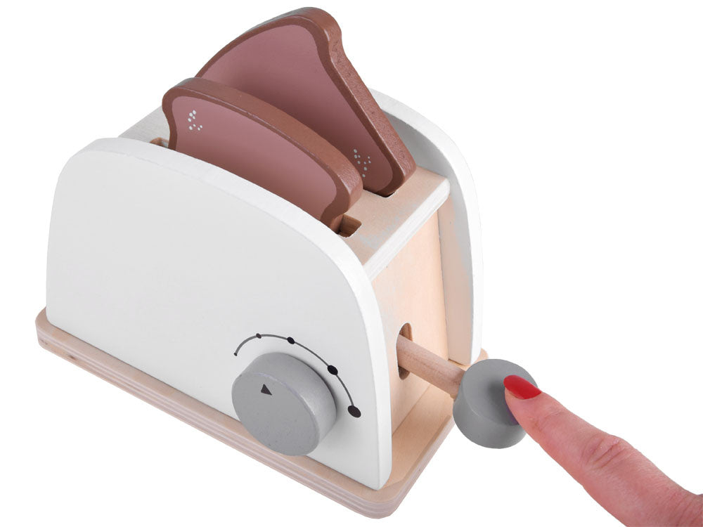 Medinis žaislinis skrudintuvas vaikams su priedais