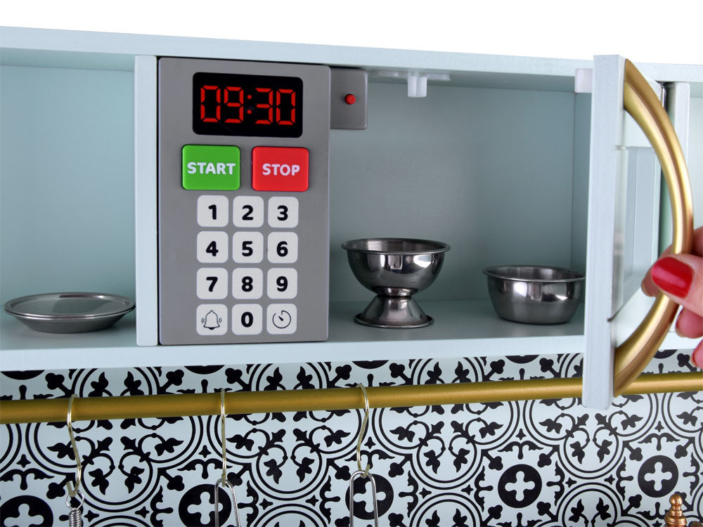 Medinė virtuvėlė vaikams su priedais, mėtų spalvos