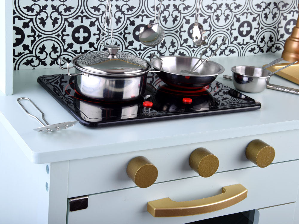 Medinė virtuvėlė vaikams su priedais, mėtų spalvos