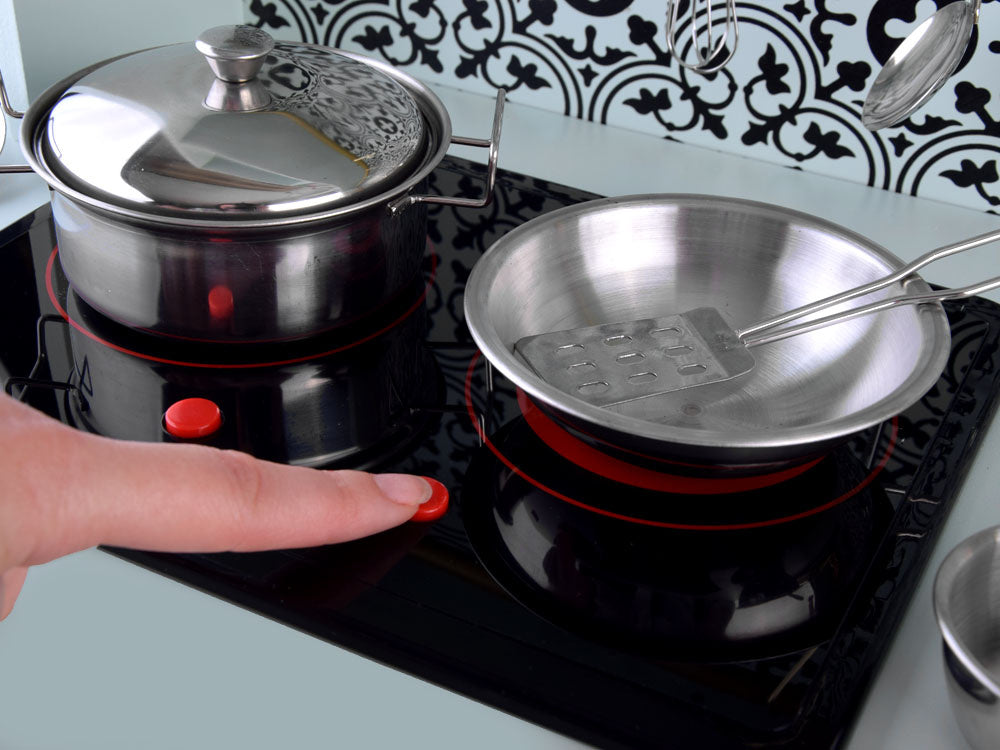 Medinė virtuvėlė vaikams su priedais, mėtų spalvos