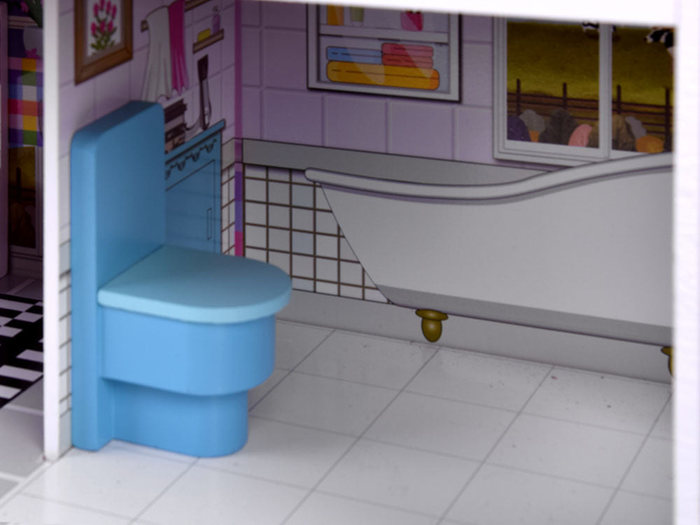 Medinis lėlių namelis su baldais ir led šviesa