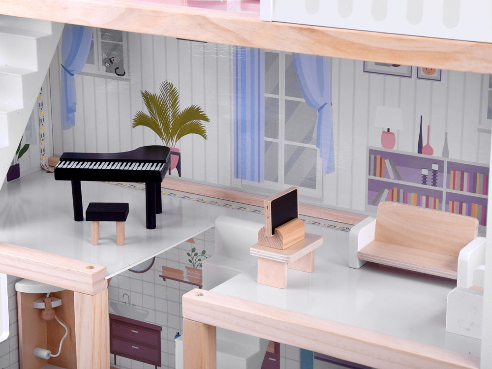 Medinis lėlių namas su LED apšvietimu