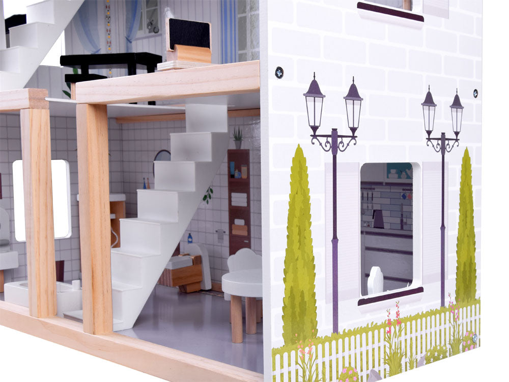 Medinis lėlių namas su LED apšvietimu