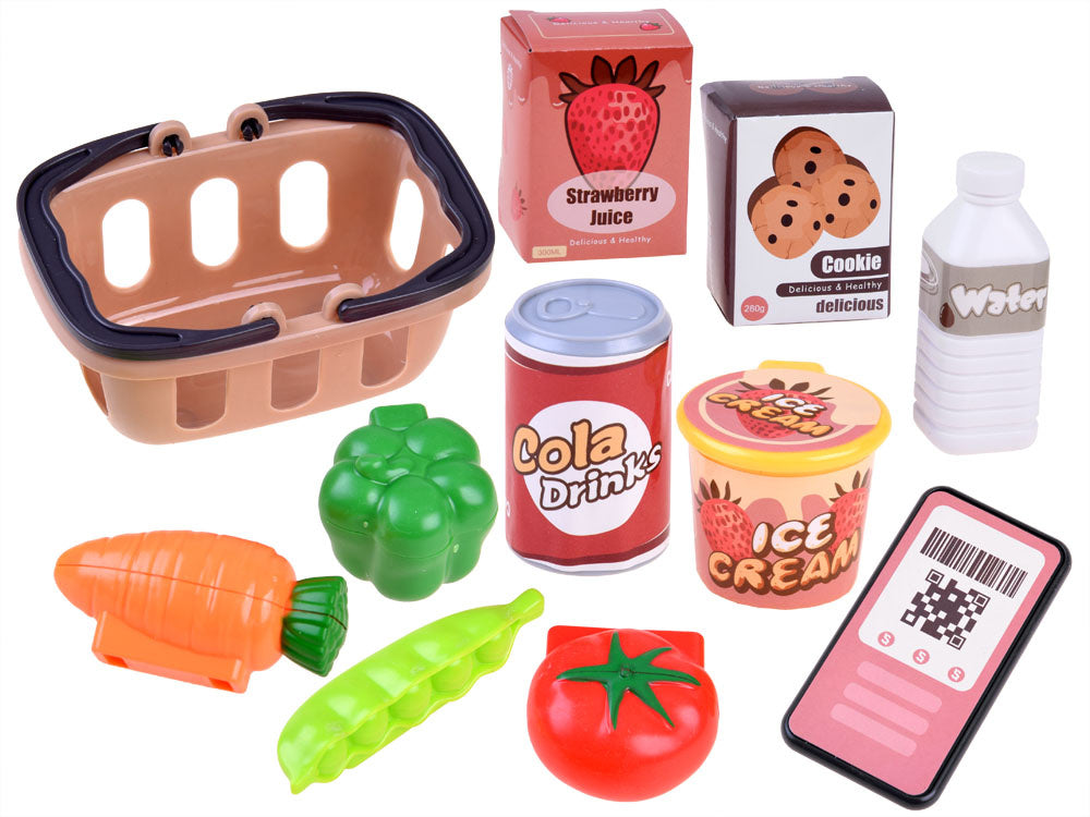 Žaislinis kasos aparatas su skeneriu, svarstyklėmis ir kitais priedais