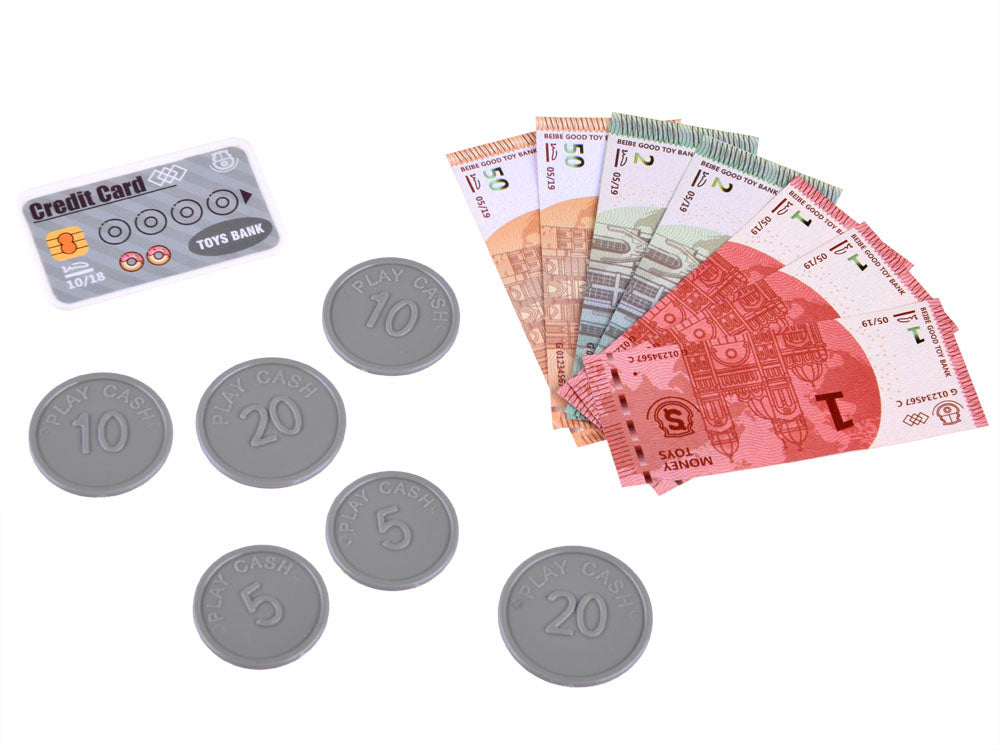 Žaislinis kasos aparatas su skeneriu, svarstyklėmis ir kitais priedais