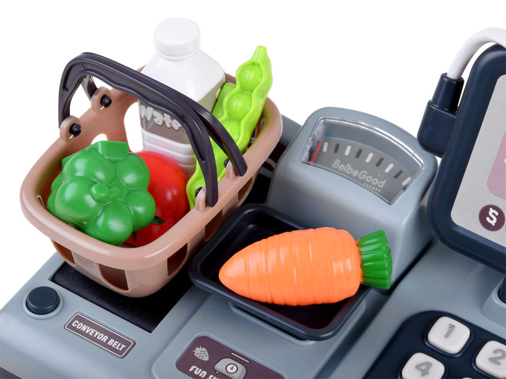 Žaislinis kasos aparatas su skeneriu, svarstyklėmis ir kitais priedais