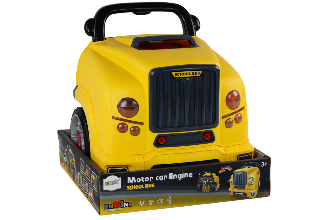 Autobuso variklis dirbtuvės, geltonas