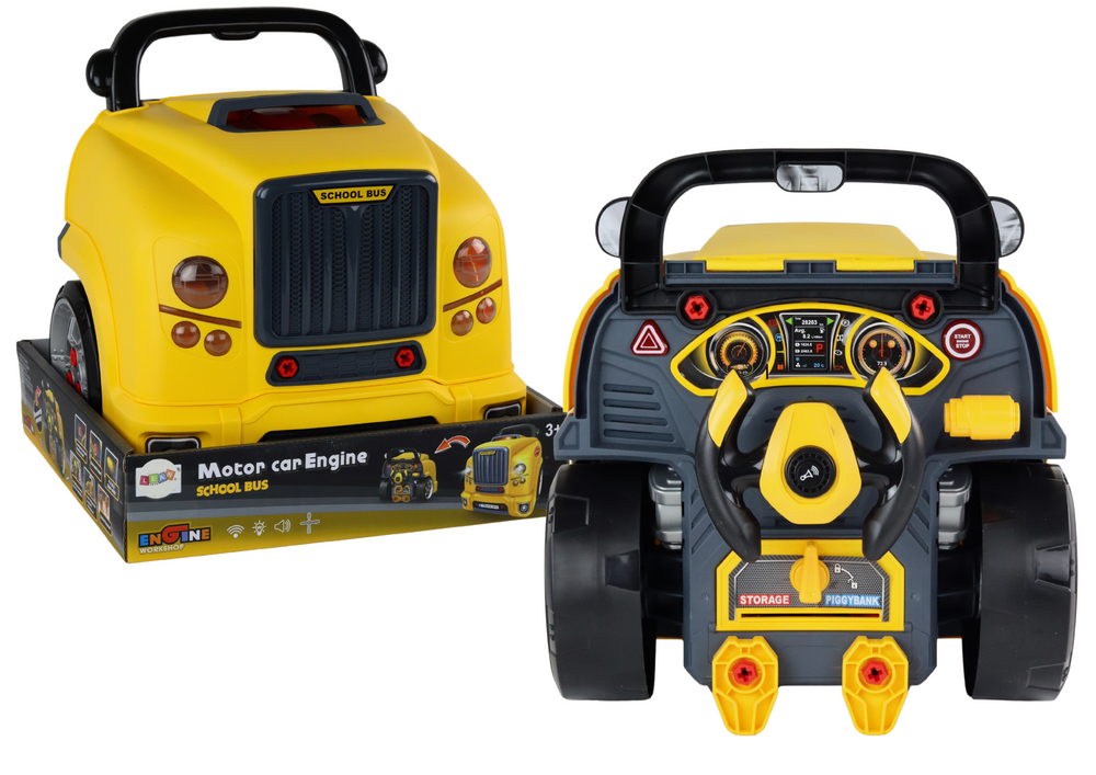 Autobuso variklis dirbtuvės, geltonas