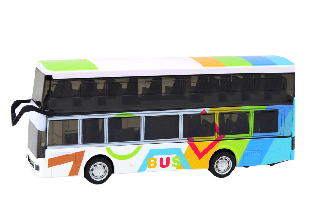 Žaislinis metalinis dviaukštis autobusas su garso efektais