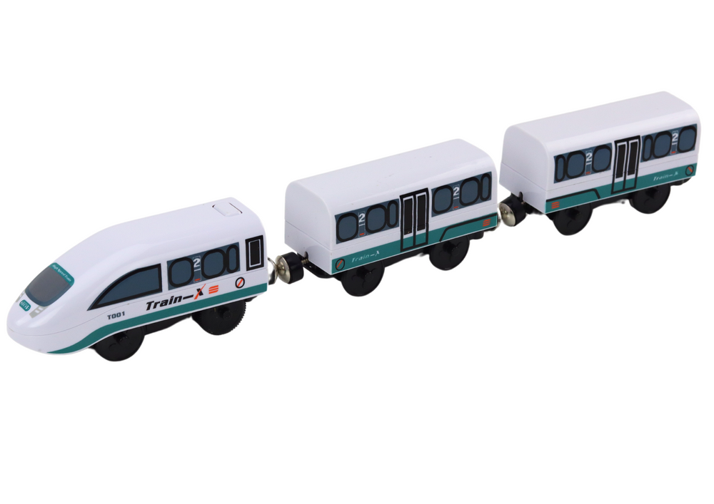 Medinių traukinio bėgių rinkinys su traukiniu ir policijos automobiliu 3,2 m