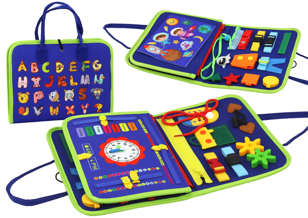 Sensorinis edukacinis lagaminėlis iš veltinio, mėlynas