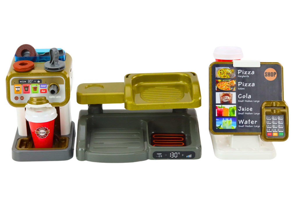 Picos parduotuvės rinkinys su kavos aparatu ir priedais