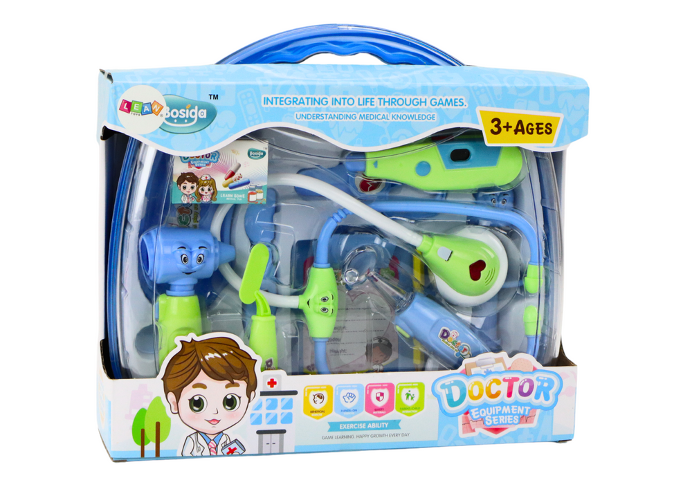 Mažojo gydytojo medicinos rinkinys lagamine, mėlynas