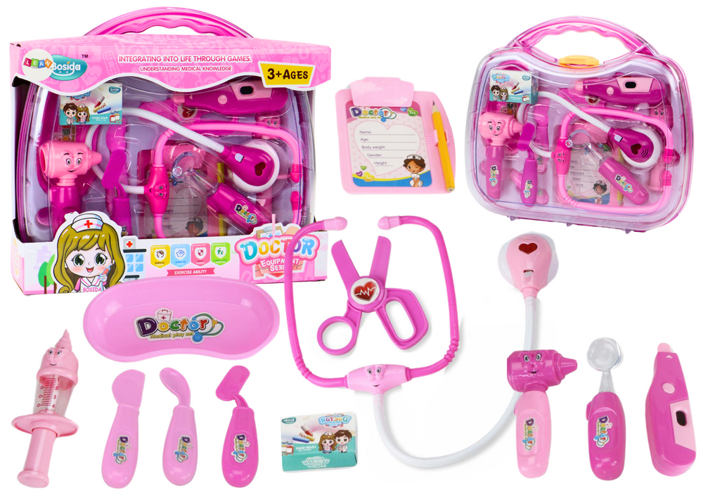 Mažojo gydytojo medicinos rinkinys lagamine, rožinis