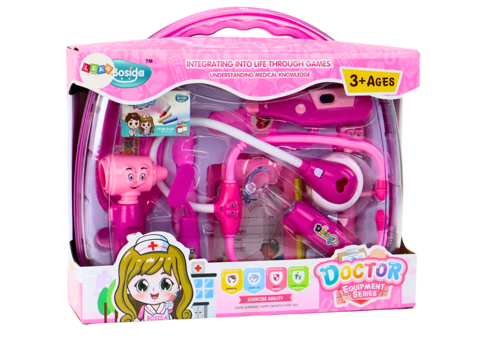 Mažojo gydytojo medicinos rinkinys lagamine, rožinis