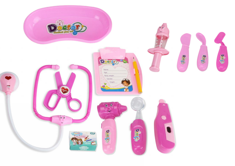 Mažojo gydytojo medicinos rinkinys lagamine, rožinis