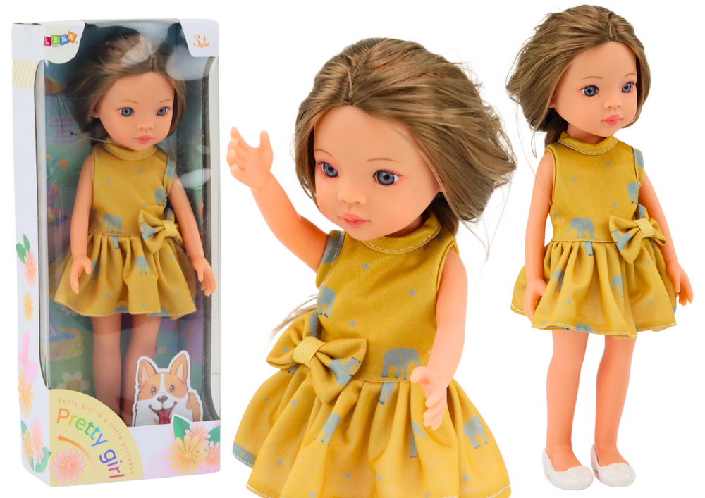Lėlė ilgais plaukais ir geltona suknele 33cm