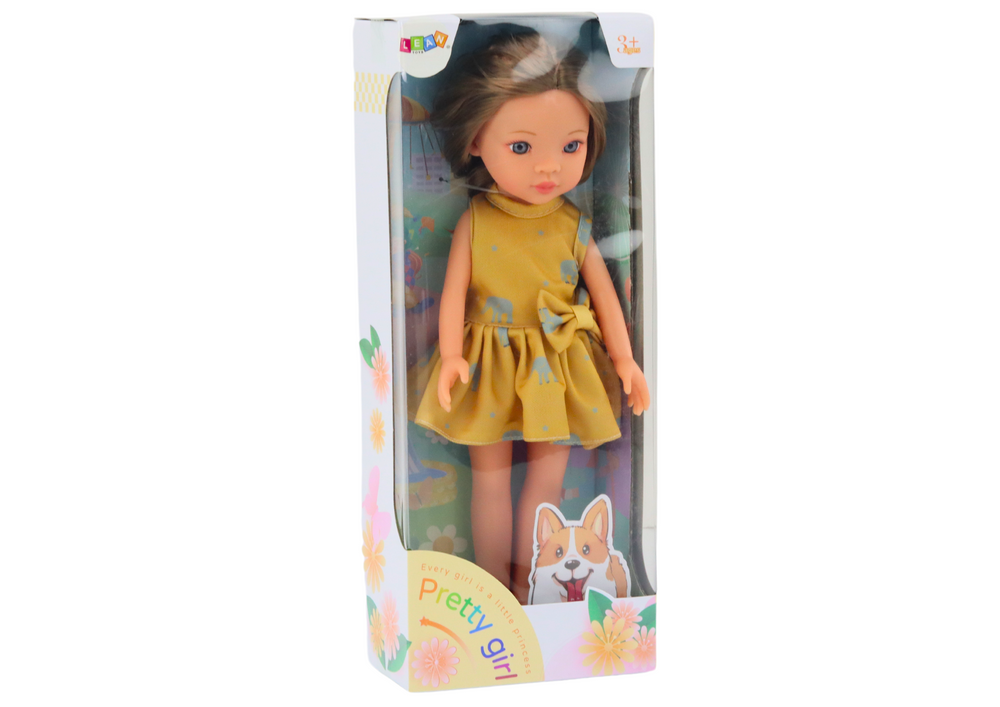Lėlė ilgais plaukais ir geltona suknele 33cm