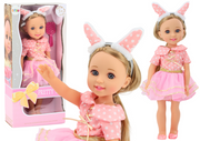 Lėlė ilgais plaukais ir rožine suknele ir ausytėmis 38cm