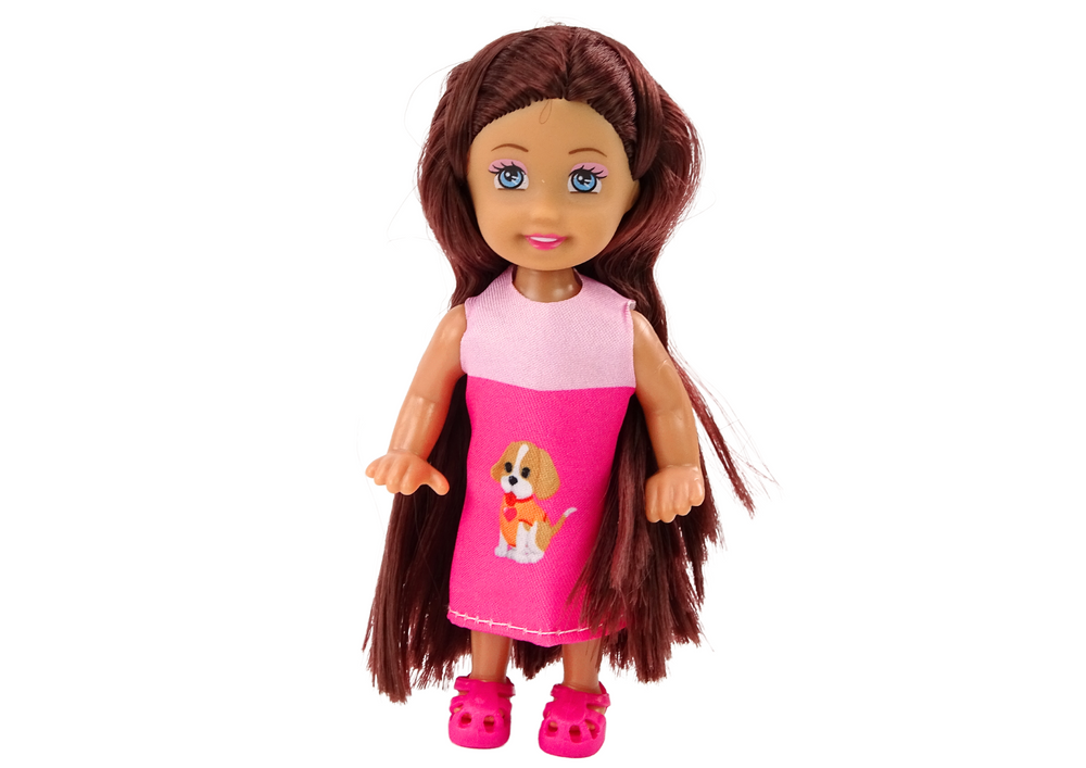 Mini lėlė su ilgais plaukais ir šuniukais