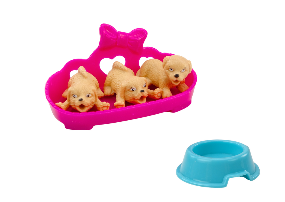 Mini lėlė su ilgais plaukais ir šuniukais