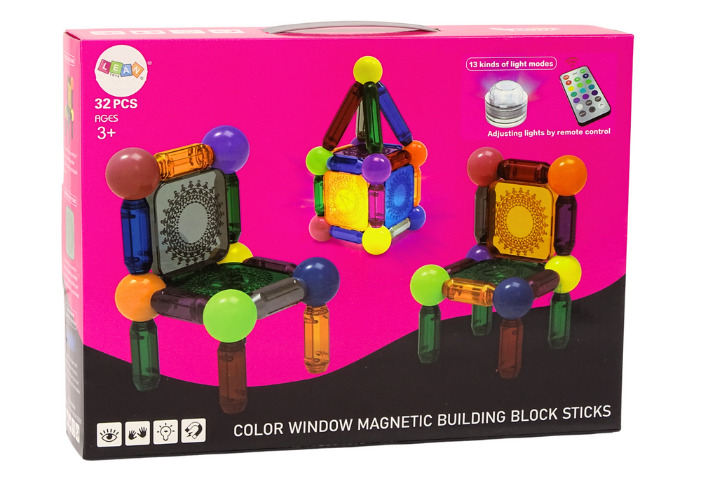 Magnetinių kaladėlių rinkinys su apšvietimu 32 el.