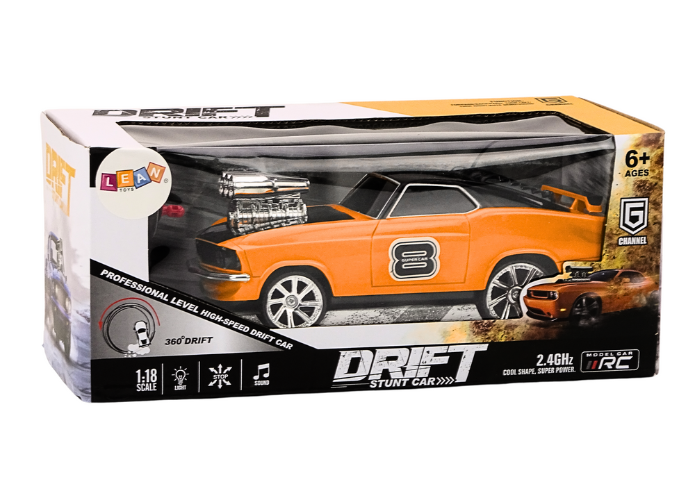 Nuotoliniu būdu valdomas 1:18 Drift automobilis, oranžinis