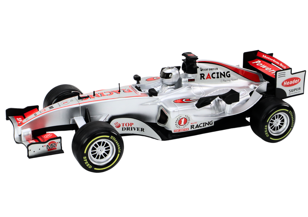 Nuotoliniu būdu valdomas lenktyninis automobilis 1:12, sidabrinis