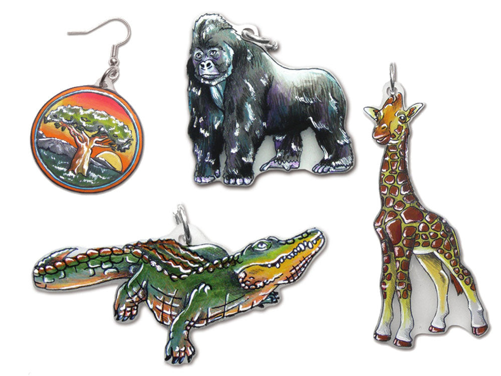 Edukacinis papuošalų gamybos rinkinys „Susitraukianti folija“, safario gyvūnai