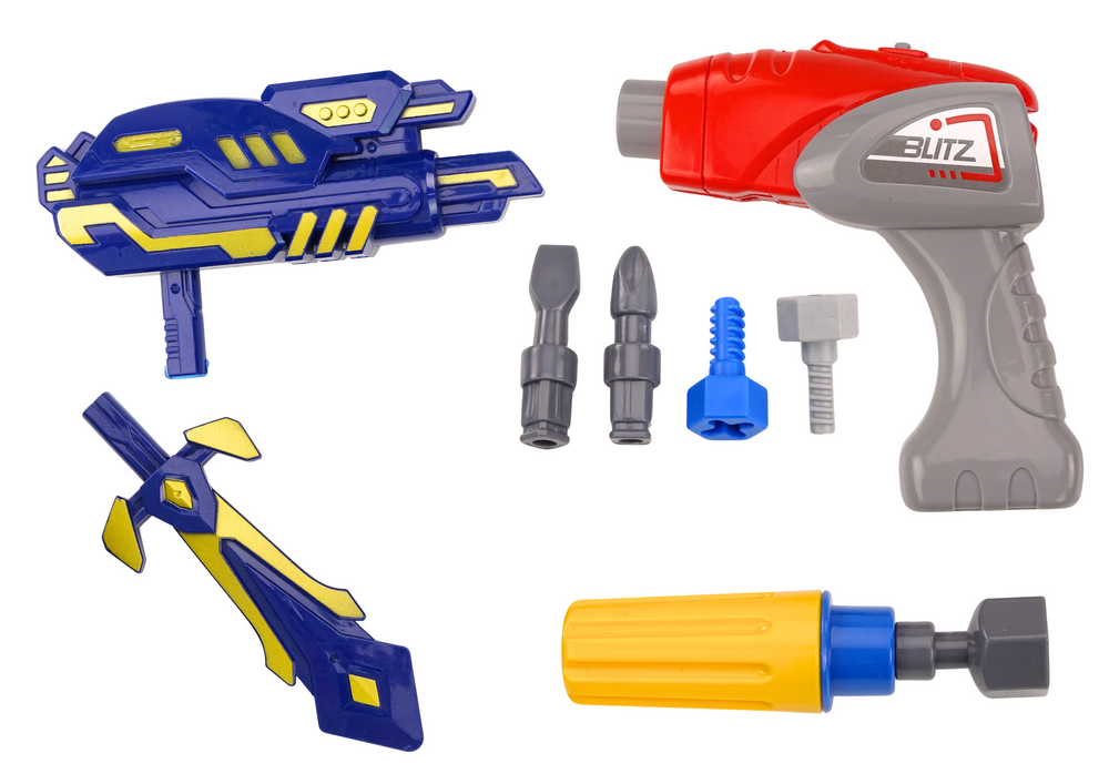 Robotas su gręžtuvu, atsuktuvu ir garso ir šviesos efektais, žalias