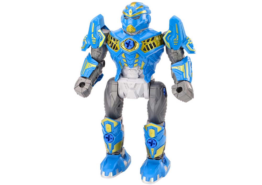 Robotas su gręžtuvu, atsuktuvu ir garso ir šviesos efektais, mėlynas