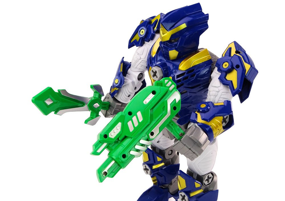 Robotas su gręžtuvu, atsuktuvu ir garso ir šviesos efektais, mėlynas