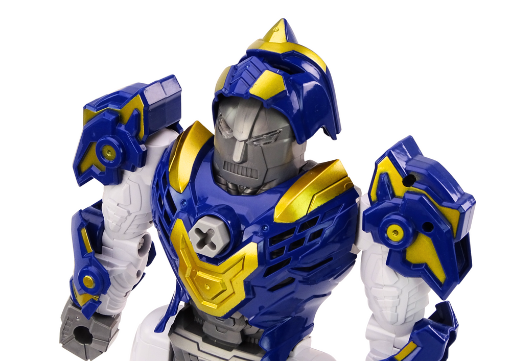 Robotas su gręžtuvu, atsuktuvu ir garso ir šviesos efektais, mėlynas