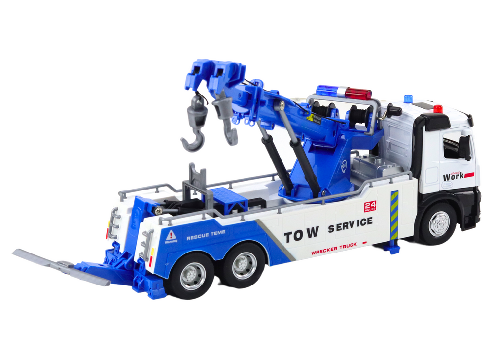 Žaislinis sunkvežimis su kranu ir kabliu, mėlynas